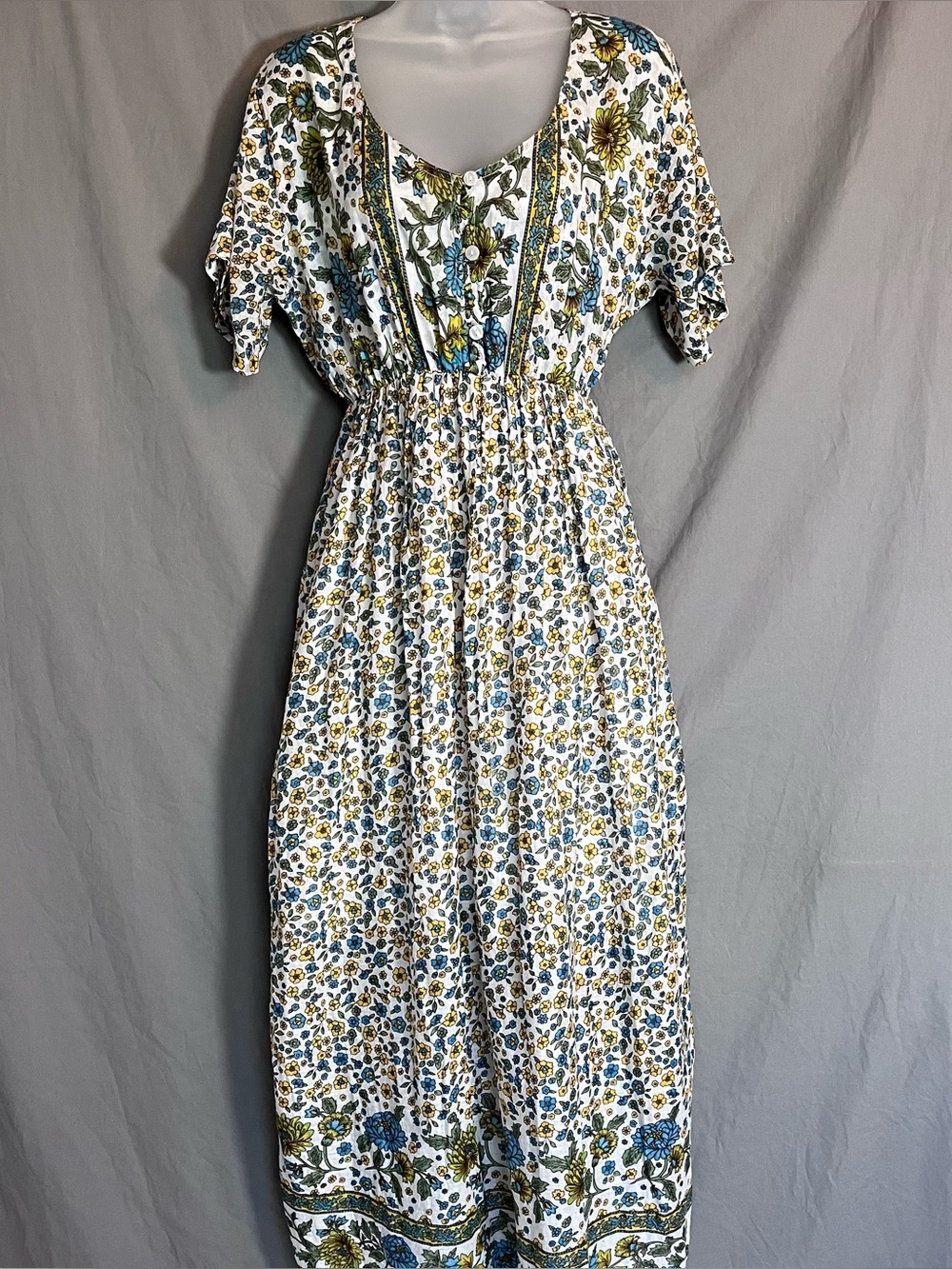Jackpot Vintage 100% Cotton Boho Floral Border Maxi Sundress - Medium